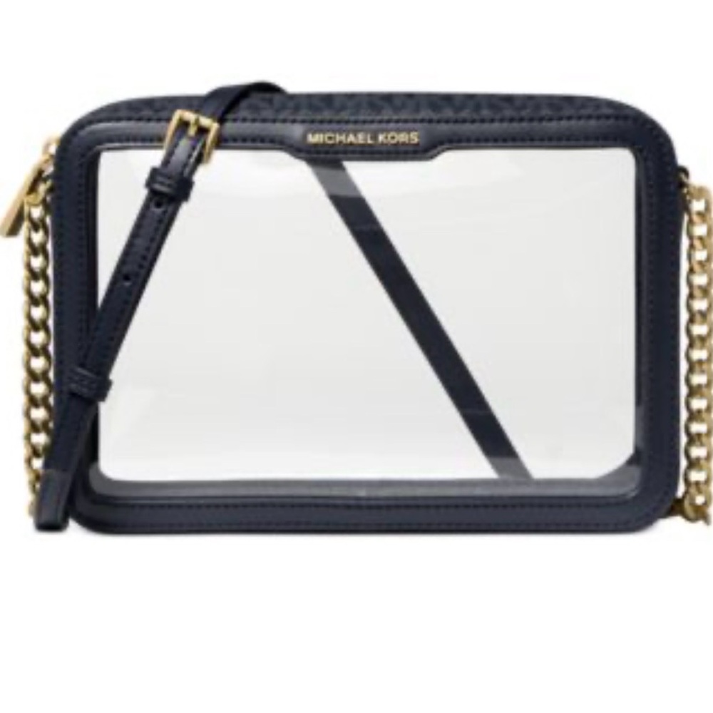 Michael Kors Black and Cream Crossbody Bag with Gold Chain